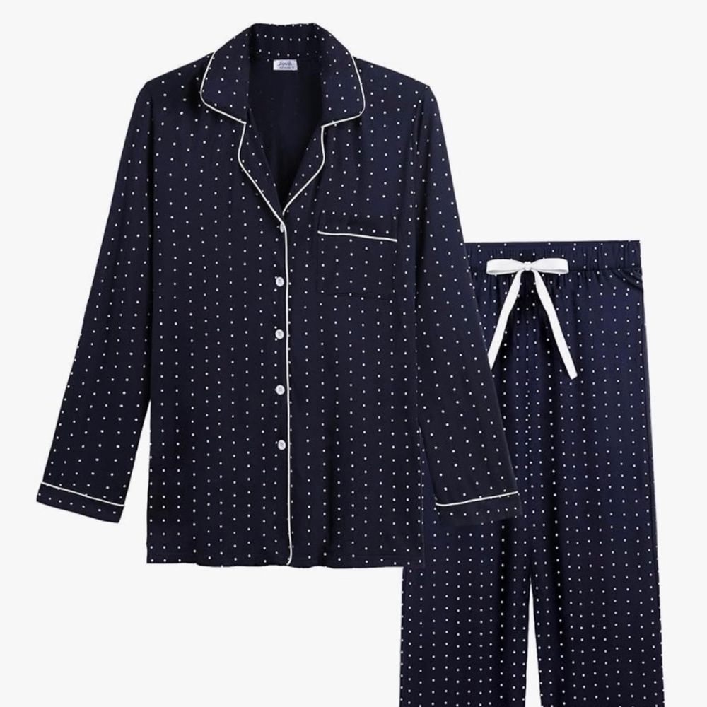 Joyaria Blue Polka Dot Long Sleeve Pajama Set L